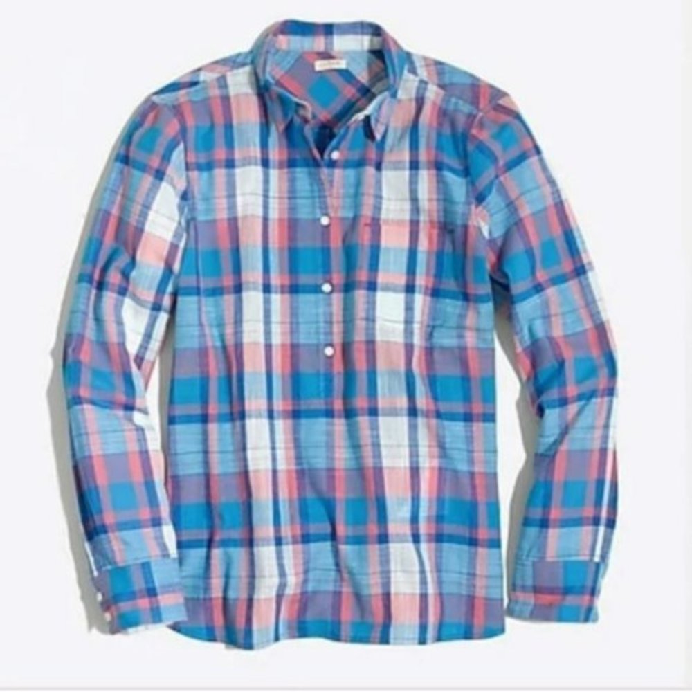 J Crew Factory Plaid Blue Popover Shirt S